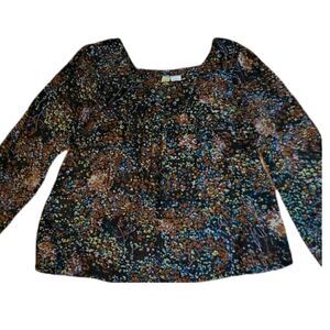 Semi Sheer Brown calico Blouse, peasant,